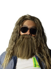 Thor Men Long Curly Golden Brown Mustache Wig Halloween Cosplay Wig One size