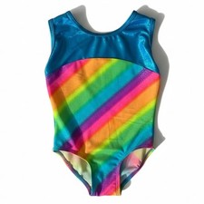 MadSportsStuff Youth 5-6 Rainbow Leotard Blue Gymnastics Dance Sparkle