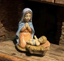 Vintage Enesco Nativity Figure Mary Kneeling By Baby Jesus 4.5"Replacement Piece