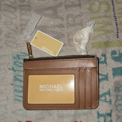 Michael Kors Brown Zip-Around Coin Wallet ID Credit Card Holder Logo Zipper