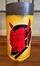 ANTIQUE VINTAGE RED DEVIL METAL CAN Great for Halloween Display