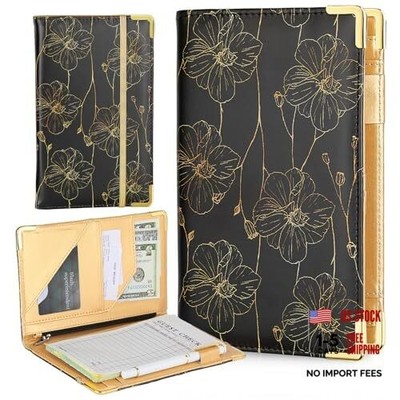 Server Books for Waitress, Cute Server Book with Zipper Pocket, PU Black