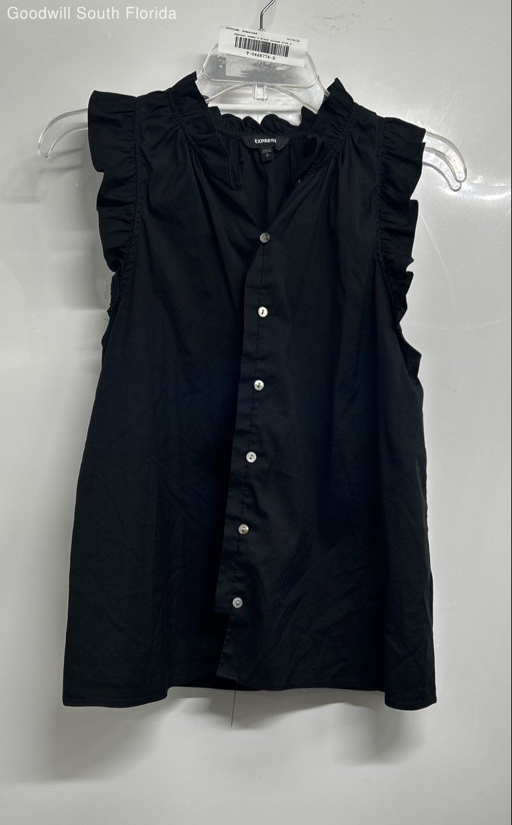 Express Womens Black Ruffle Short Sleeve Button Front Mini Dress Size S