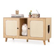 43" Cat Litter Box Enclosure for 2 Cats w/ Double Rooms 2 Sisal Scratching Mats