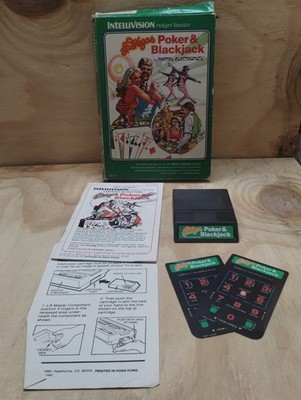 Poker & Blackjack (Mattel Intellivision) Complete in Box CIB Overlays + Manual 