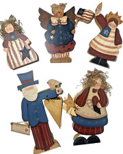 Patriotic Folk Art Americana Wood Figurines U...