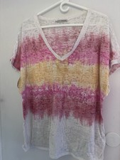 Maurice’s  Summer White Pink Yellow Striped Knit V-Neck Short Sleeve T-Shirt S