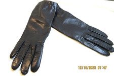 VINTAGE CABRETTA MADE IN BRAZIL DEEP BLACK LEATHER LINED GLOVES SIZE 7 UNMARKED