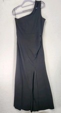 WOOSEA Women's L Black One Shoulder Sleeveless Split Evening Long Cocktail