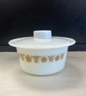 Vintage Pyrex #75 Butterfly Gold Butter Tub with Lid MCM Milk Glass Retro 1970s