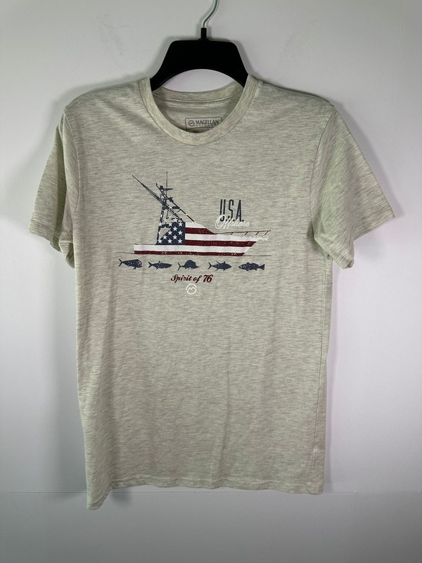 Magellan OutdoorsShirt Mens M USA Offshore Boat Graphic Crew Neck Heather Gray