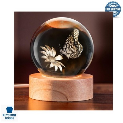 3D Butterfly & Sunflower Crystal Globe Night Light - Elegant Decorative Gift
