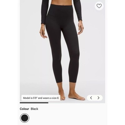 Women's size 6 Lululemon Align HR (high-rise) 25'' black athletic leggings.