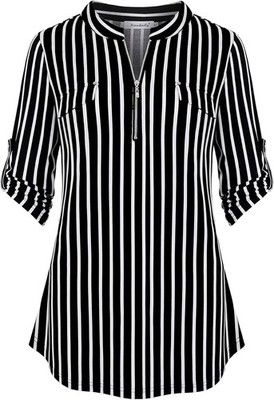 Women 34 Sleeve Plaid Shirts Zip Floral Casual Tunic Blouse Top
