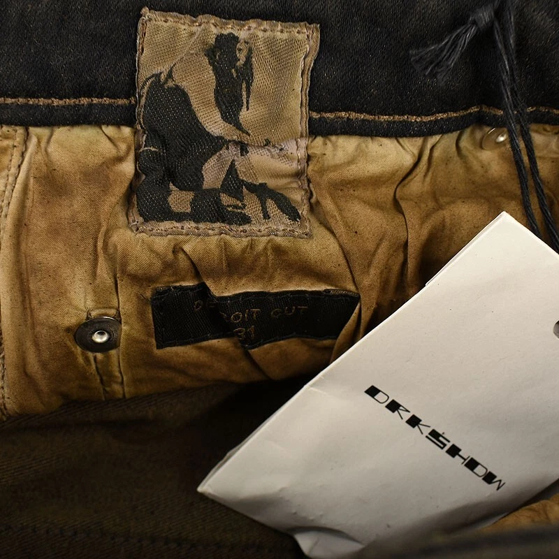 DRKSHDW RICK OWENS Mud DETROIT CUT Coated 5 Pocket Button Fly Jeans 31 Italy NWT - Image 4 of 4