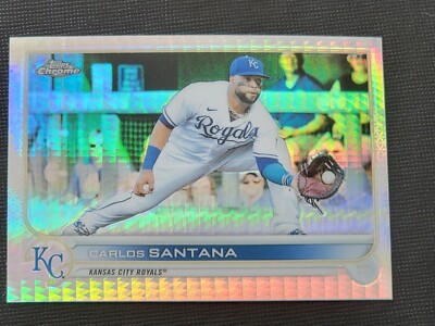Carlos Santana 2022 Topps Chrome Prizm Refractor Baseball Card #143