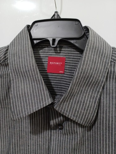 Report Collection Men's XL Charcoal Pinstriped Dress Shirt - Picture 3 of 7