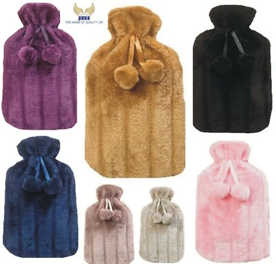 JRI 2L Natural Rubber Hot Water Bottle Large With Warm Faux Fur Fleece Knitted Cover