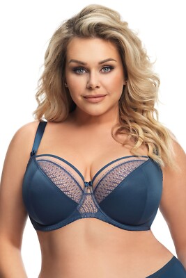 Gorsenia Faro ungepolsterter BH K636 Größe 36H EU K80 blau Spitze Bügel UVP 36£