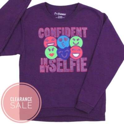 Sweat-shirt Fille Hanes - 6X - Bleu - Manches Longues - Mélange Coton