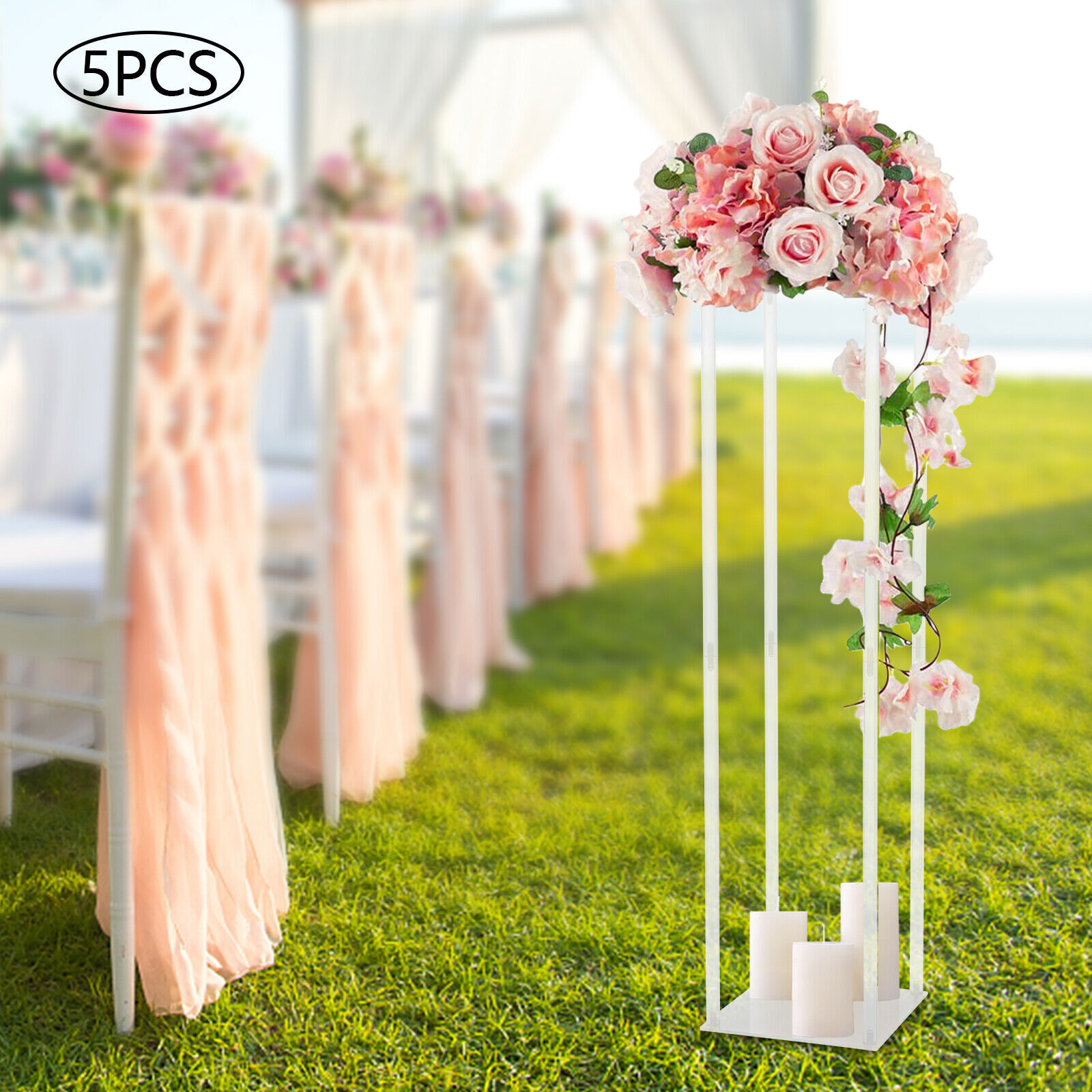 5Pc Acrylic Floor Vase Column Clear Flower Stand Geometric Centerpieces Vase 39"