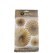 Gold Hanging Paper Fans with Glittery Dots Design 4 Pcs Party Decoration
