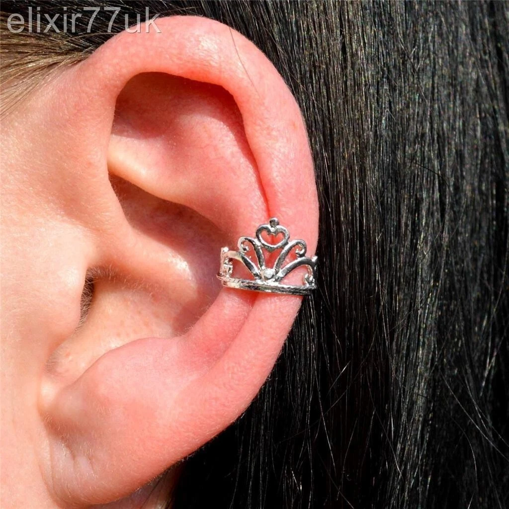 SILVER PRINCESS TIARA CROWN QUEEN EAR CUFF UPPER HELIX CARTILAGE