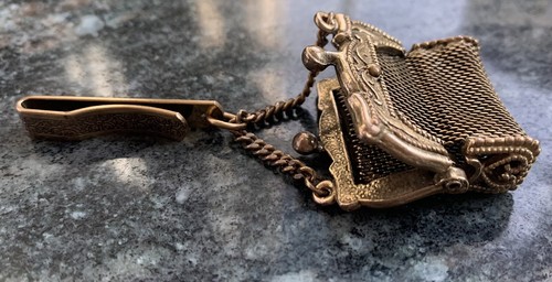 Antique Gold Filled Chateaine Money Clip Mini Coin Purse Mesh - Picture 6 of 10