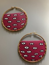 Evil Eye Protection Hoops Earrings Gold Plated. Magenta Made In California NEW