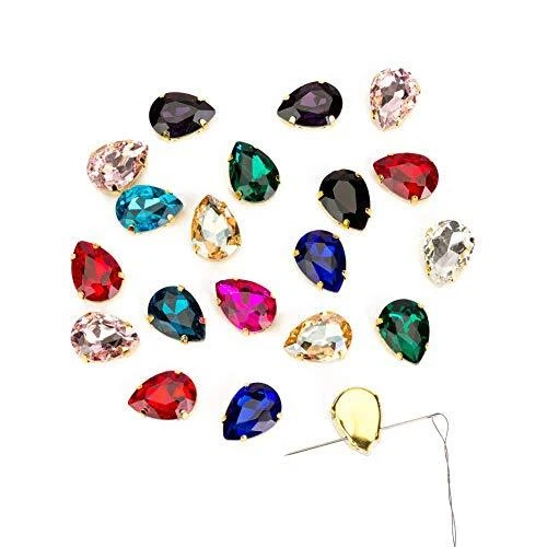 48 Pcs Sew On Crystal Rhinestone Tear Drop Flatback Gold Setting Sew On Cryst... - Image 4 of 4