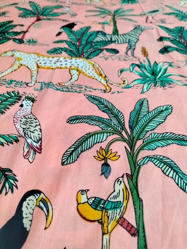 Tela de costura de tela de algodón estampada a mano animal melocotón indio de 25 yardas Foto 4 de 4