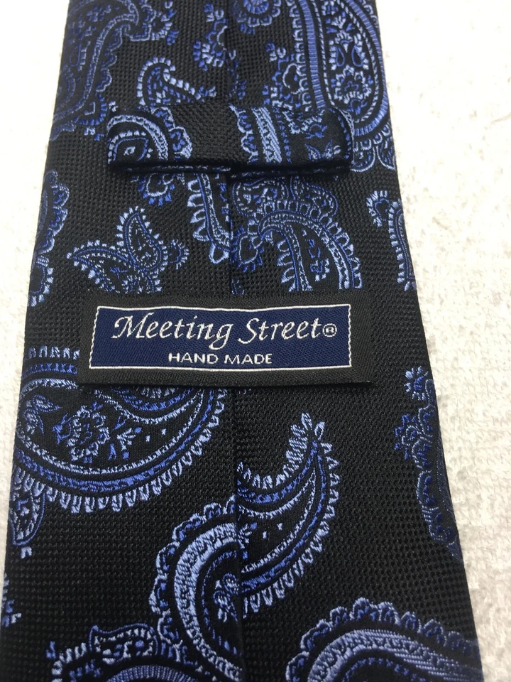 CORBATA MEETING STREET HOMBRE NEGRA CON AZUL PAISLEY 3,75 X 59 NUEVA SIN ETIQUETAS  Foto 4 de 4