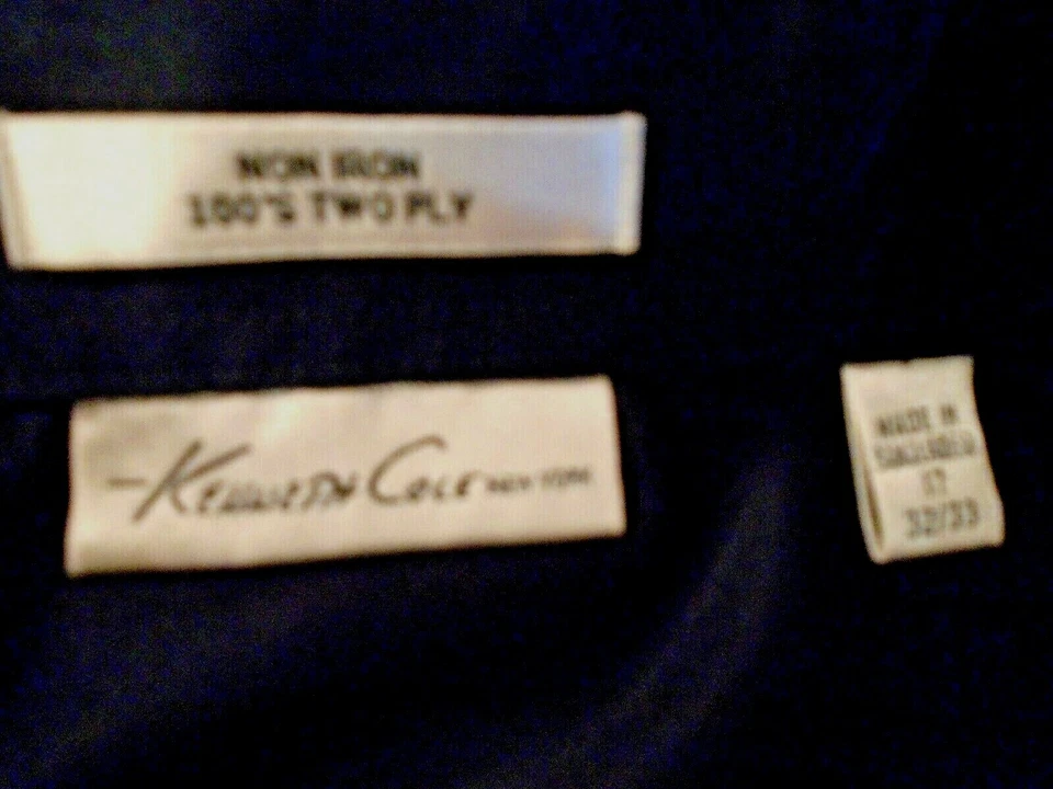 Camisa de vestir negra Kenneth Cole calce regular para hombre 17 32/33 100 % algodón Foto 3 de 3