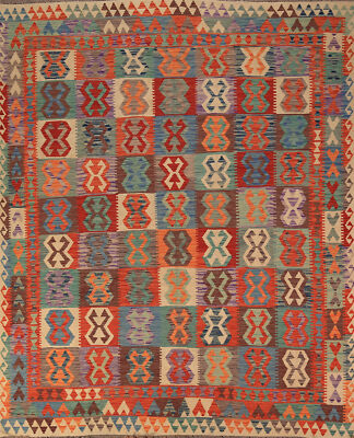 Kilim Kelim Handmade Rugs Flatweave Vibrant Geometric Wool Carpet 8x10 ft