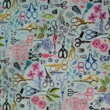 Miriam Bos Dear Stella Vintage Sewing Scissors Print Cotton Shirting/Quilting
