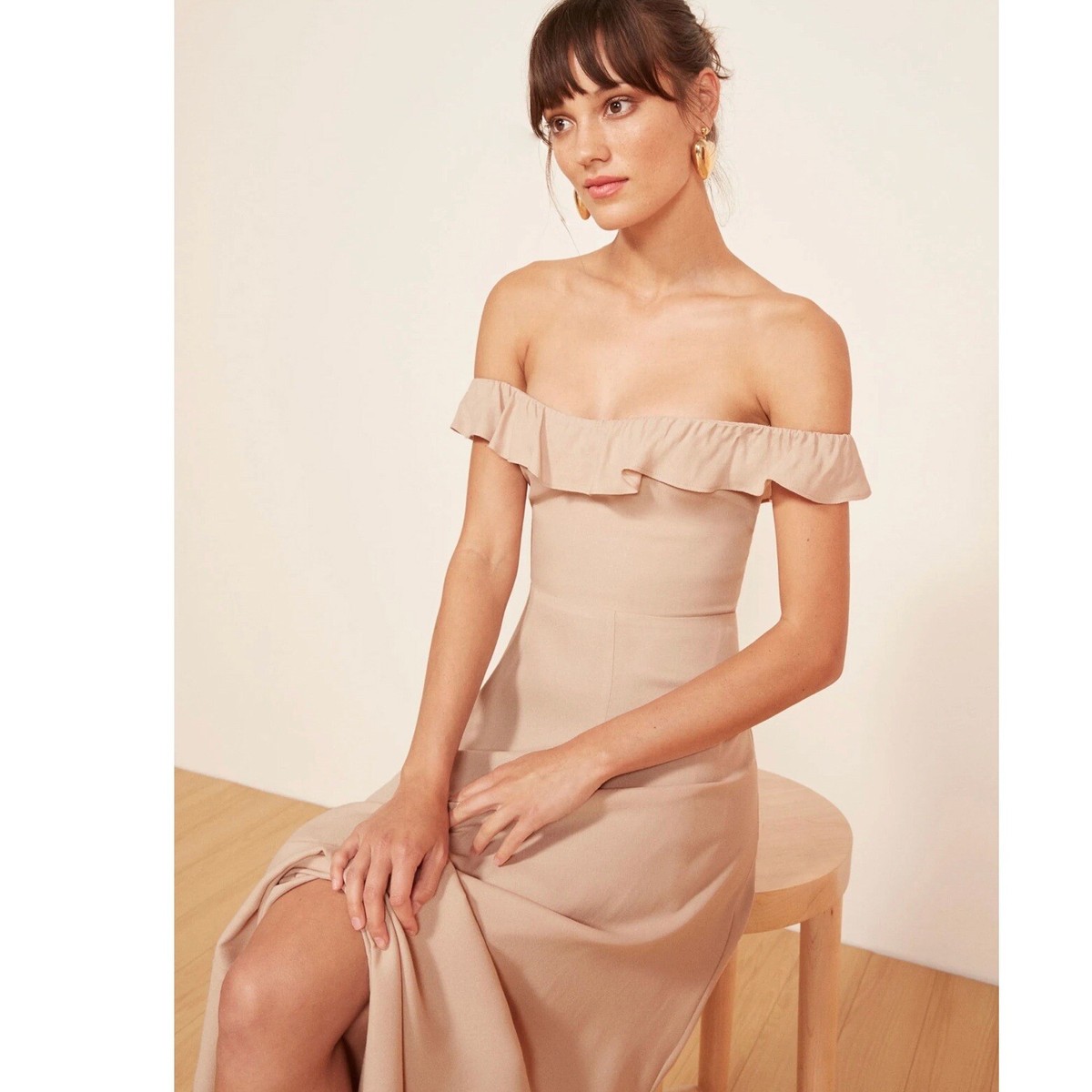 Reformation Women's Pink Blush Verbena Off Shoulder Ruffle Maxi