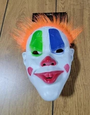 Scary Clown Mask White Plastic with Red Nose and Orange Hair 8 in x 11 in