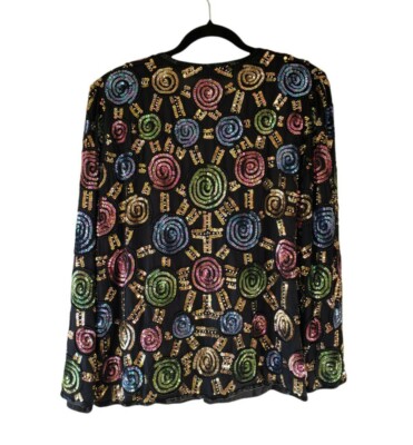 Vintage RINA Z Sparkly Beaded Sequin Jacket 100% Pure Silk Women's