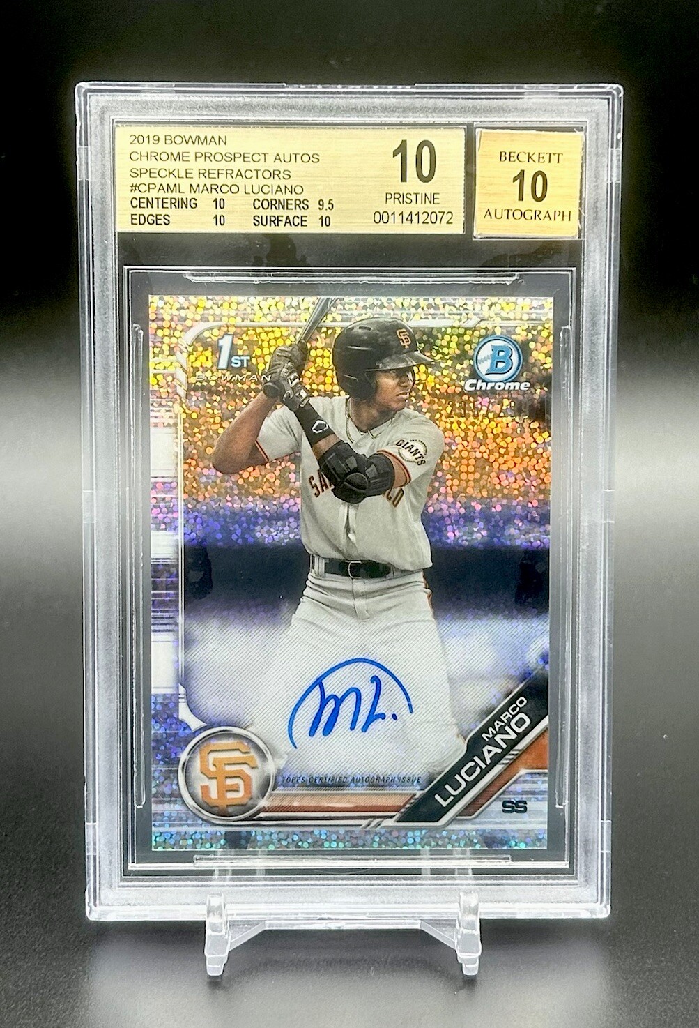 2019 Bowman Chrome 1st Marco Luciano Speckle Refractor Auto /299 BGS 10 Pristine