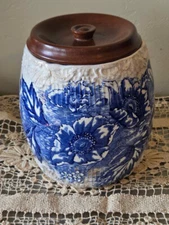 Antique Dunn Bennett & Co Rare 1890s Covered Biscuit Jar Poppy Splatter Gold