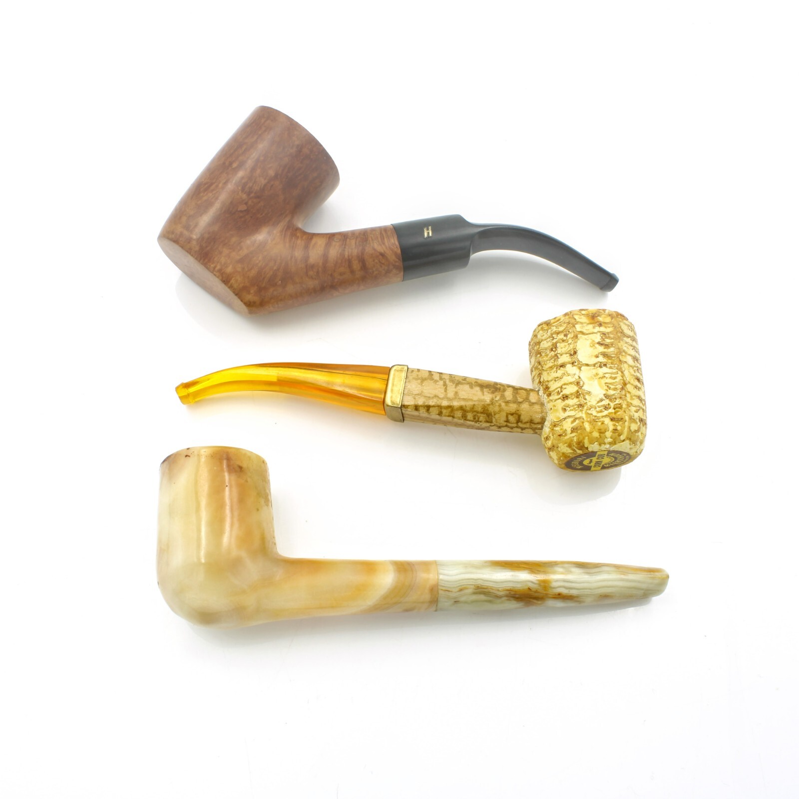 Estate Tobacco Pipes Meerschaum Briar Corncob Marble Billiard Lot of 3