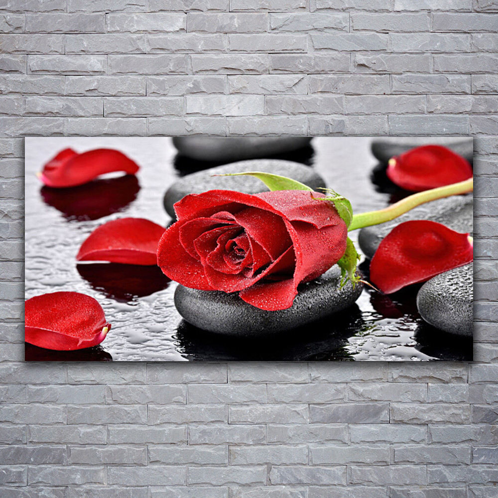 Tableau photo sur toile floral 120x60 cm rose et pierres zen