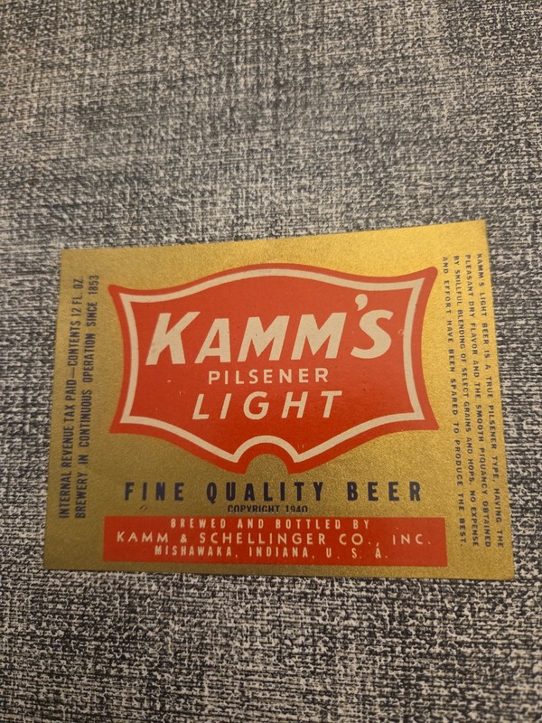 KAMM & SCHELLINGER CO BEER LABEL IRTP IN