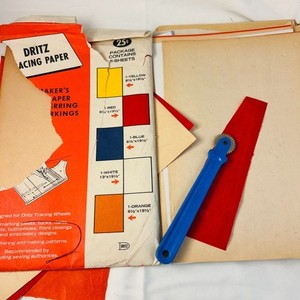 #0159 DRITZ VTG TRACING PAPER RED BLUE YELLOW WHITE AND ORANGE, SOME USED SHEETS