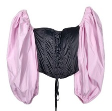 Akira NWT Jolie Paris Black Corset Puff Pink Sleeves Sz Small