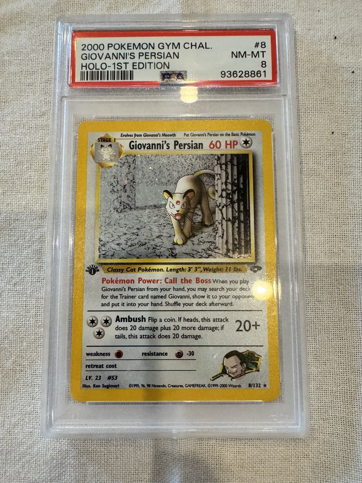 POKEMON GYM CHALLENGE GIOVANNI’S PERSIAN 1ST EDITION HOLO #8 PSA 8