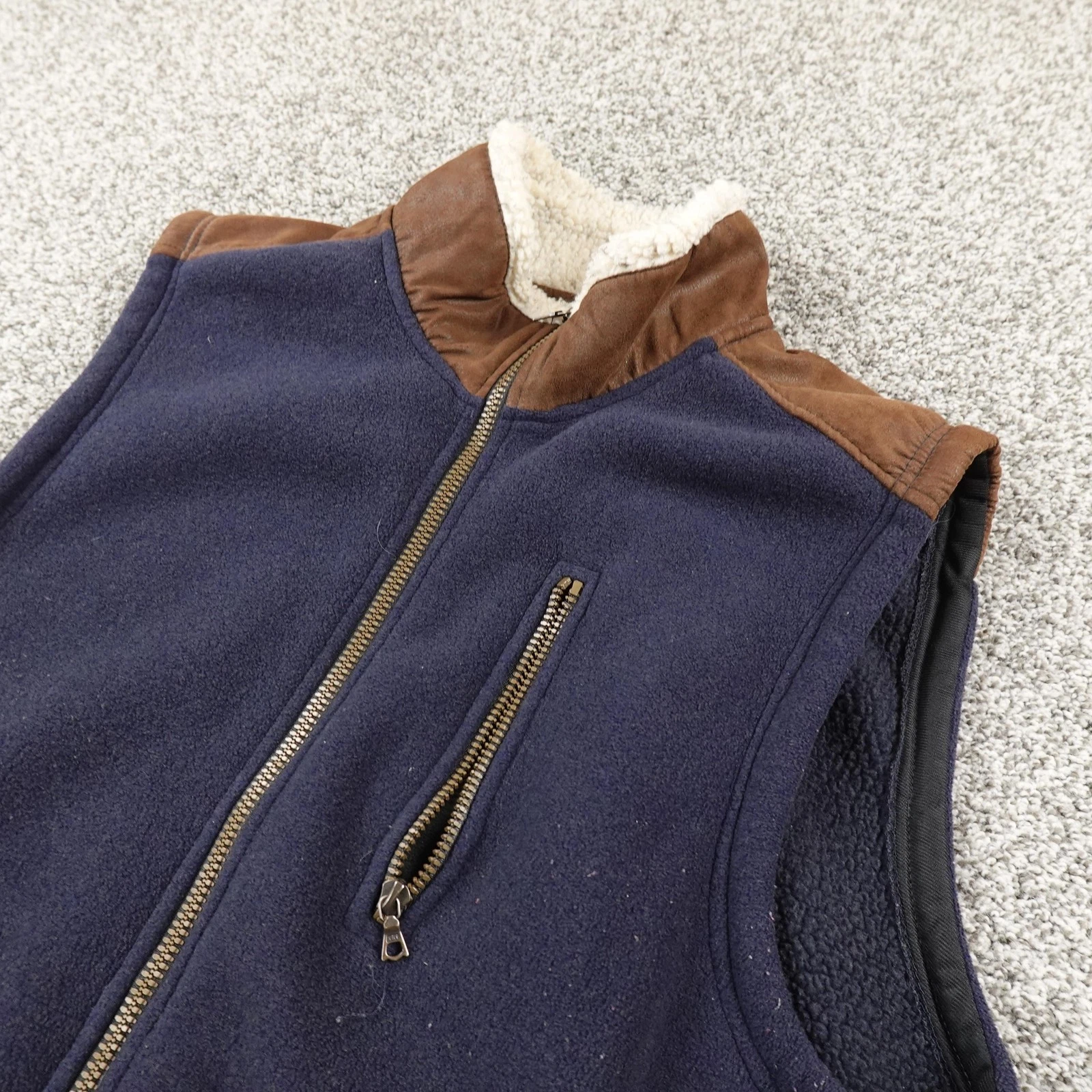 Orvis Vest Mens L Blue Fleece Sherpa Collar Full Zip Outdoor Hiking Warm Pockets