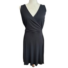 Loft Dress Women 10 Black V Neck Sleeveless Open Back Knee Length Pullover