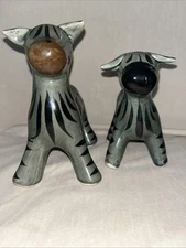 ❤️VTG LOT OF 2 MEXICAN TONALA DONKEYS/MULES. HANDPAINTED FOLK ART POTTERY