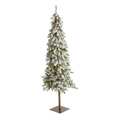 Nearly Natural 6ft Flocked Alpine Christmas Tree w/ 200 Lights